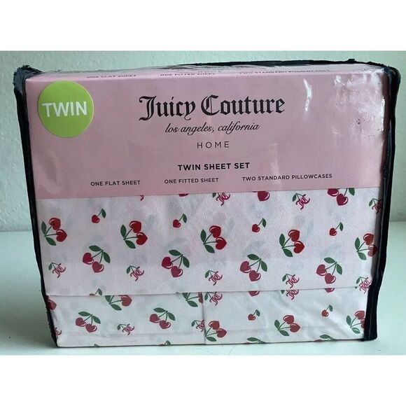 4 Piece Juicy Couture CHERRIES Cherry Sheet Set TWIN Size Bed Sheets Soft NEW - Picture 1 of 9